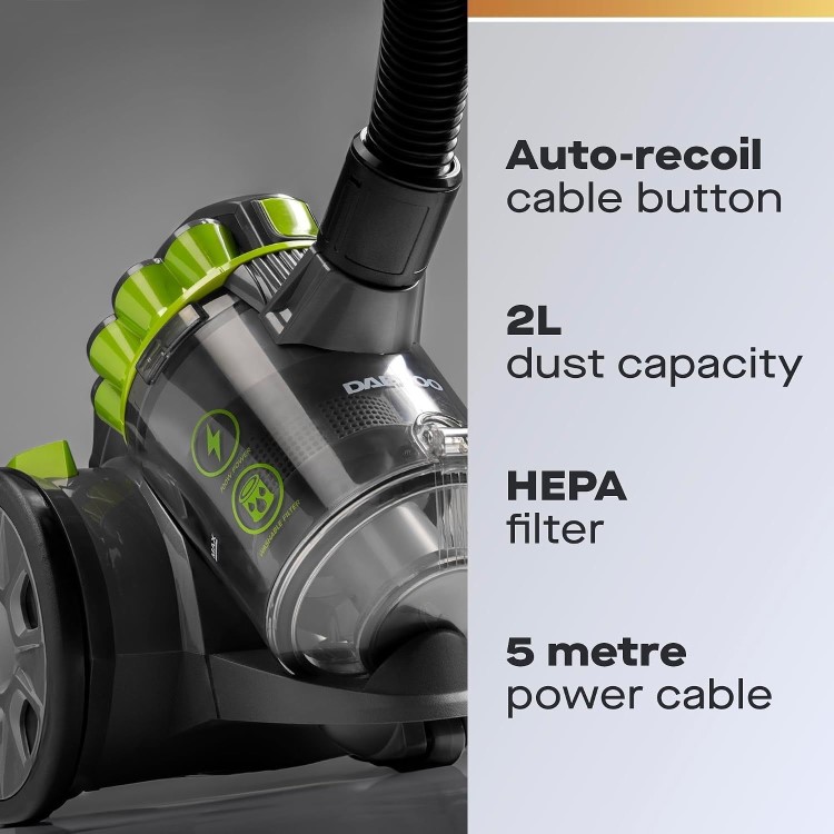 Daewoo FLR00046 Tornado Bagless Cylinder Vacuum Cleaner – Powerful Corded Vacuum