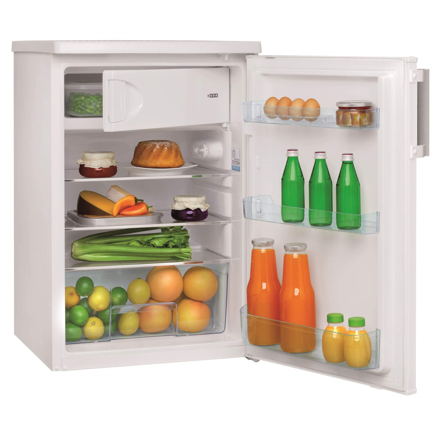 Amica FM1383 85x55cm 113L Under Counter Fridge With Ice Box White
