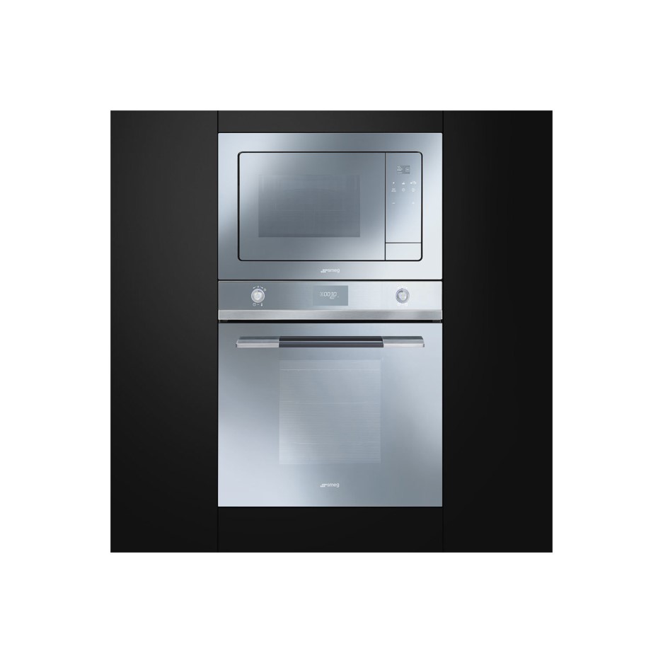 Smeg FMI120 Linea Built In Microwave with Grill Silver Glass