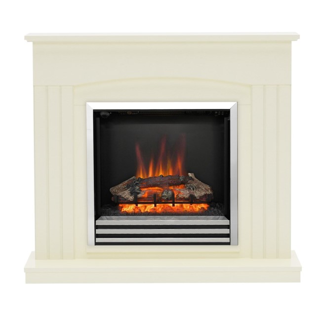 Be Modern Linmere Almond Stone Effect Electric Fireplace Insert & Surround with Log Bed