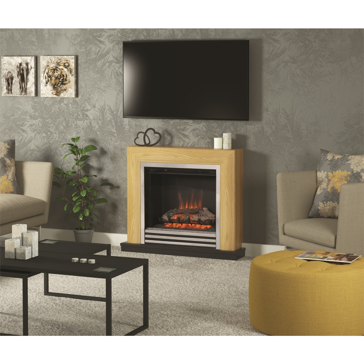 Be Modern Devonshire Electric Fireplace Suite In Natural Oak