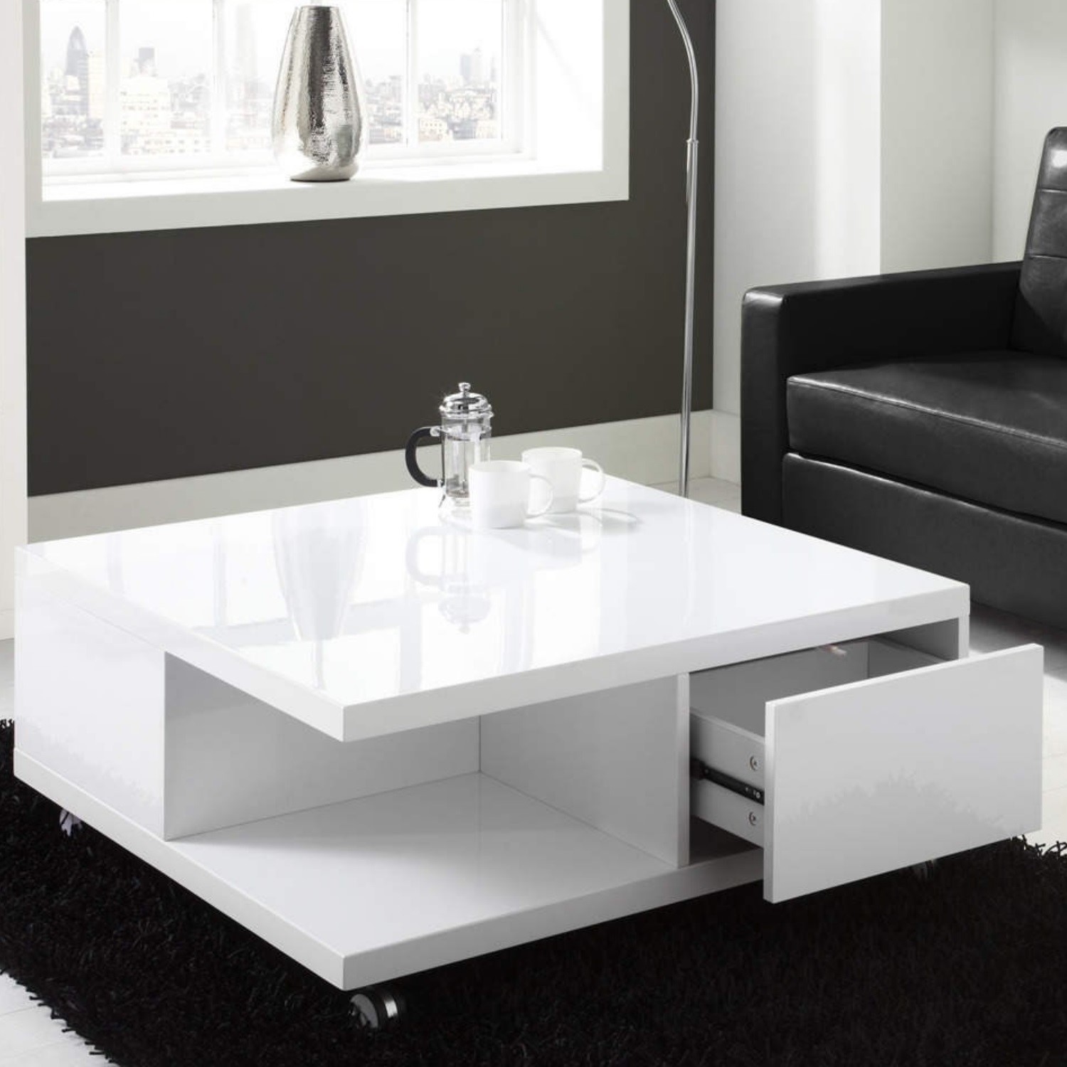 Details About White High Gloss Coffee Table With Storage Drawers Range Fol100282