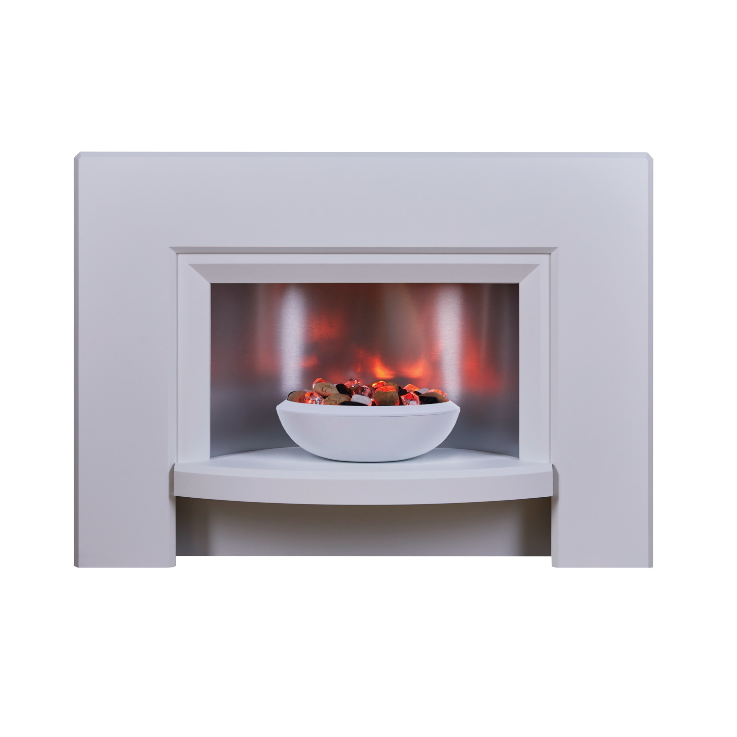 Suncrest White Stockeld Electric Fireplace Suite In With Glowing Pebble Bowl Size 111