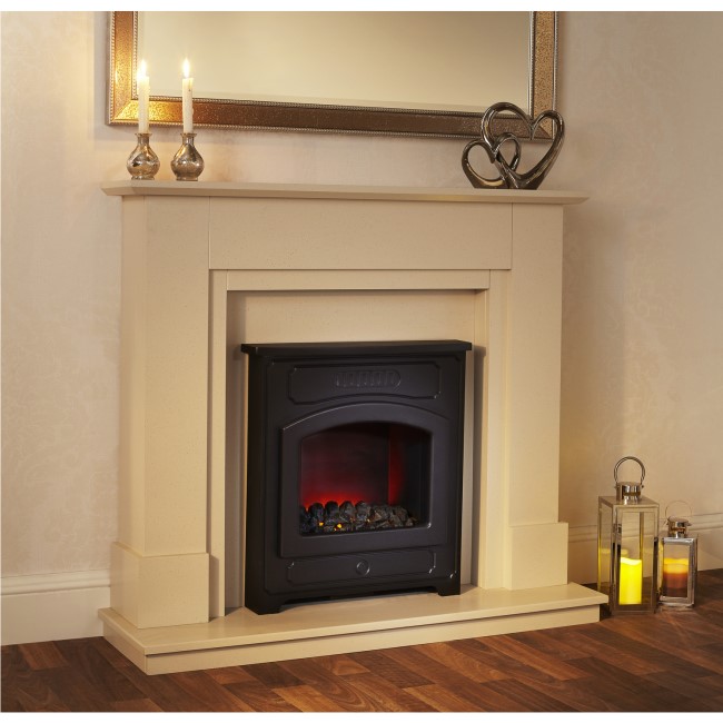Suncrest Farnley Electric Fireplace Suite in Sandstone with Stove Effect Insert