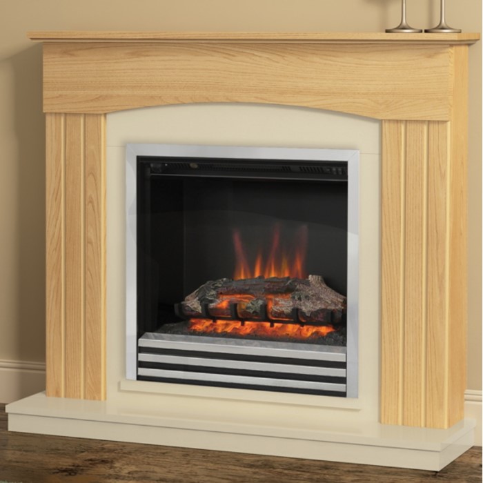 Be Modern Linmere Electric Fireplace Suite In Natural Oak Effect Be Modern Linmere Electric Fireplace Suite In Natural Oak Effect With Almond Stone Back Panel Fol100307