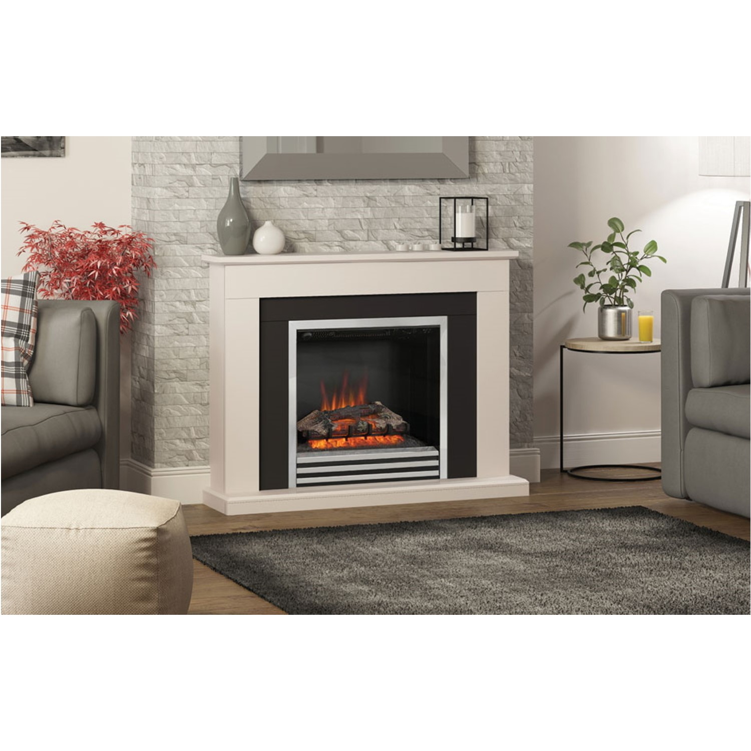 Be Modern Preston Electric Fireplace Suite In Pale Grey With