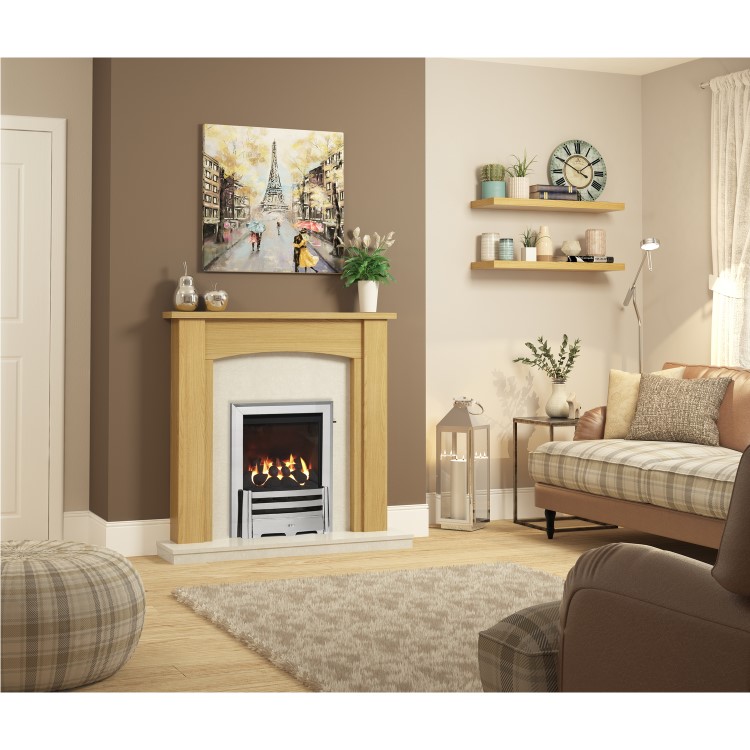48 Inch Natural Oak Effect Freestanding Fireplace Surround - Be Modern