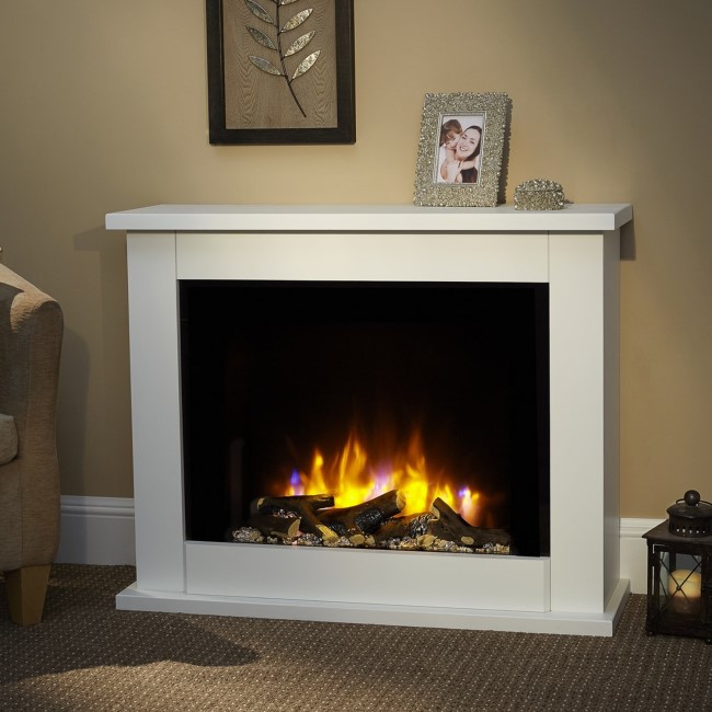 Suncrest Copley Electric Fireplace Suite in White with Wide Screen Fire