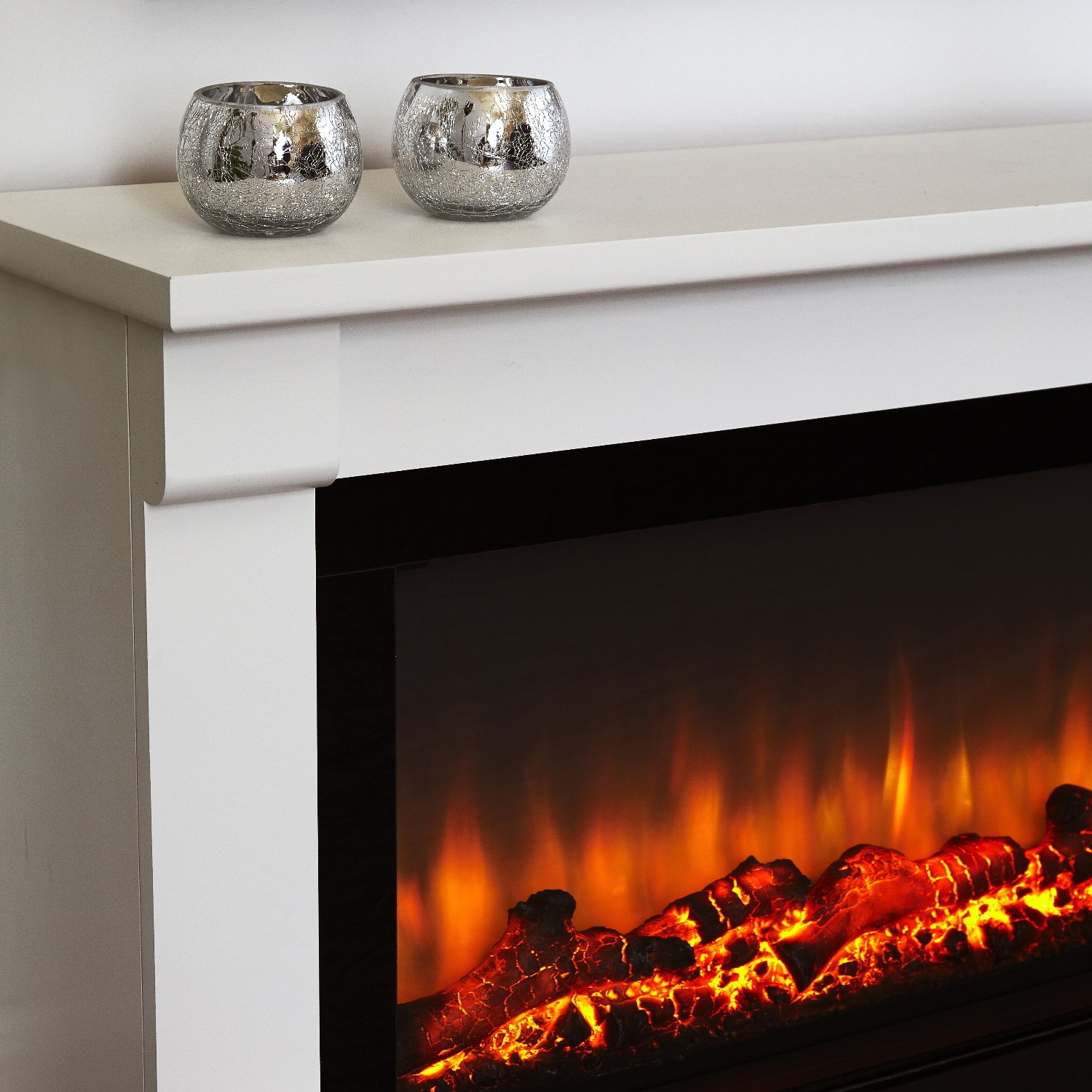 White and Black Freestanding Wide Electric Fireplace Suite Suncrest