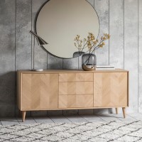Gallery Milano Solid Oak Light Wood Chevron Style TV Unit with 2 Doors & 3 Drawers
