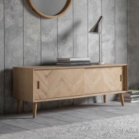 Milano Oak TV Unit with 2 Chevron Sliding Doors TV's up to 73" - Caspian House