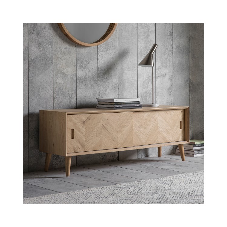 Milano Oak TV Unit with 2 Chevron Sliding Doors TV's up to 73" - Caspian House