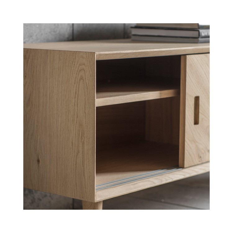 Milano Oak TV Unit with 2 Chevron Sliding Doors TV's up to 73" - Caspian House