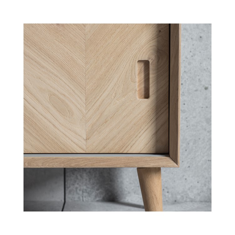 Milano Oak TV Unit with 2 Chevron Sliding Doors TV's up to 73" - Caspian House