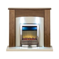 Adam Stanford Fireplace Suite in Walnut with Eclipse Electric Fire in Chrome and Downlights