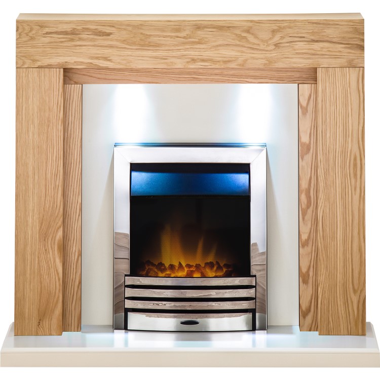 Adam Oak and Chrome Electric Fireplace Suite - Beaumont