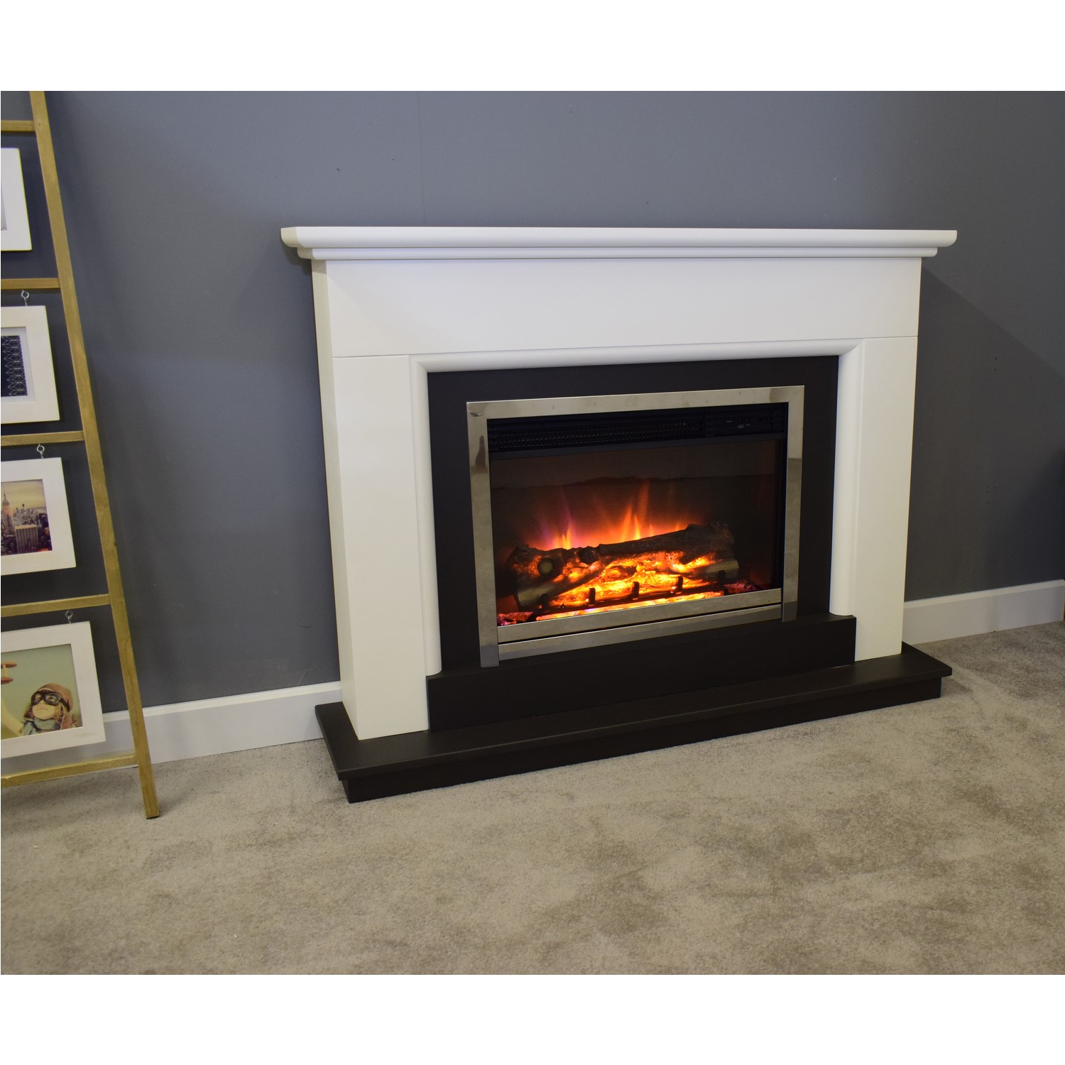 Suncrest Talent Electric Fireplace Suite With Traditional White
