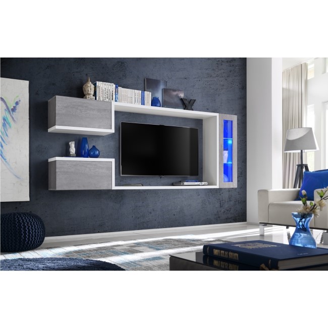 Floating Grey & White TV Unit with Storage for TV's up to 60" - Neo