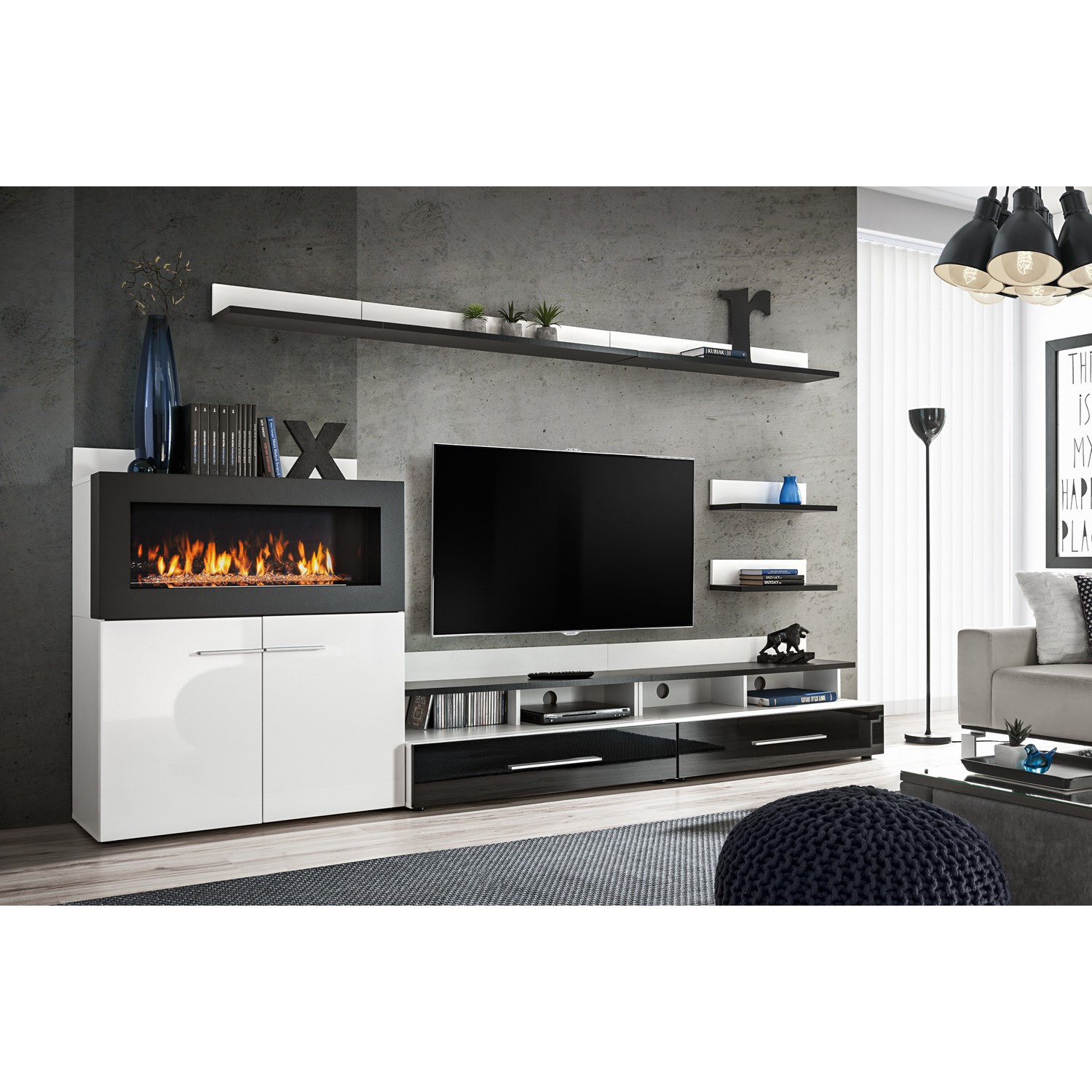 White High Gloss Tv Entertainment Unit With Fireplace Storage S Up To 70 Neo