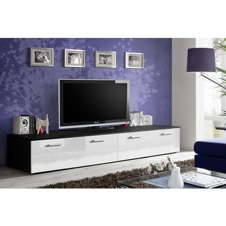 Black Tv Entertainment Unit With White High Gloss Drawers Tv S
