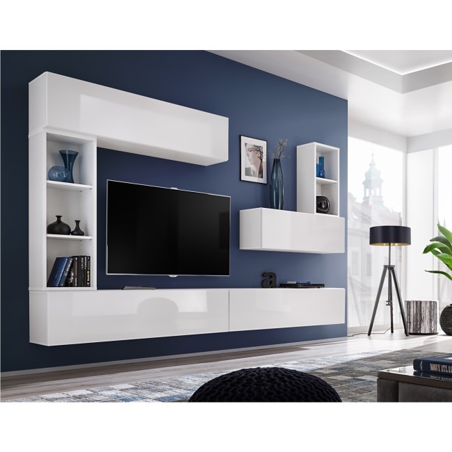 Wall Mounted White High Gloss Entertainment Unit - TVs up to 60" - Neo