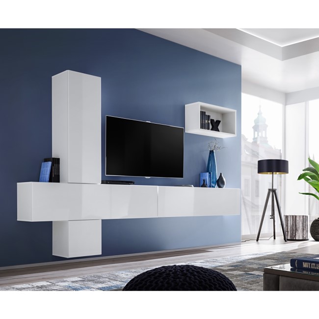 Floating White High Gloss TV Entertainment Unit - TVs up to 75" - Neo