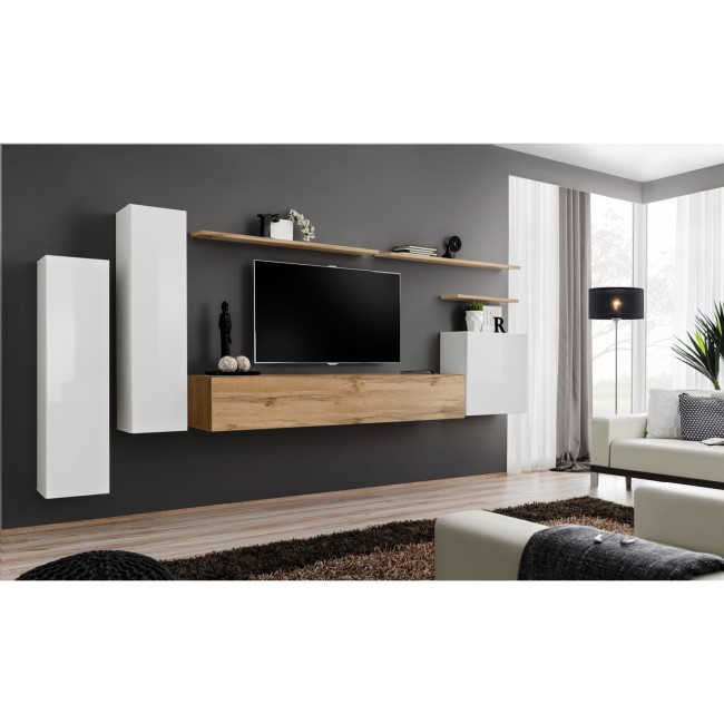 Floating TV Unit with White High Gloss Wall Hanging Units - TV's up to 50" - Neo