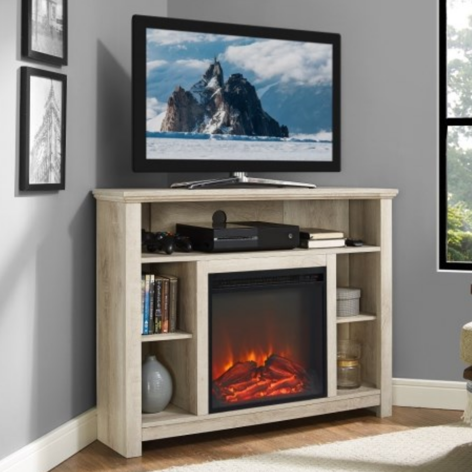 Corner Tv Unit With Electric Fire, Corner Tv Stand With Fireplace 65 Cm