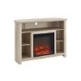White Oak Effect Corner TV Unit with Electric Fire & Shelves - TV's up to 45" - Foster