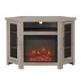 Foster Limewash Wood Corner TV Unit with Electric Fire Insert & Storage Cupboards - TV's up to 56"