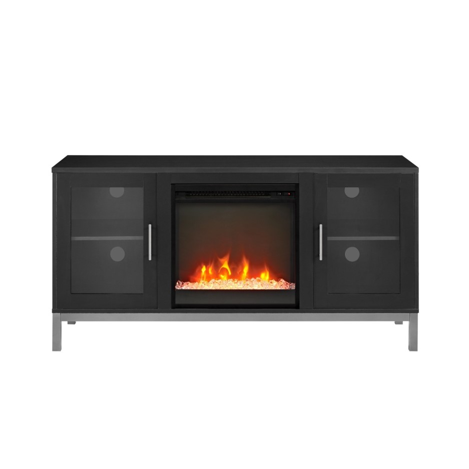 Black Painted Wood Effect TV Unit with Electric Fire & Storage TV's