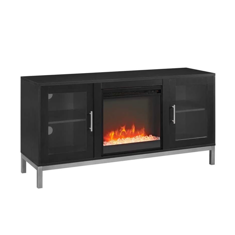 Black Painted Wood Effect TV Unit with Electric Fire & Storage TV's