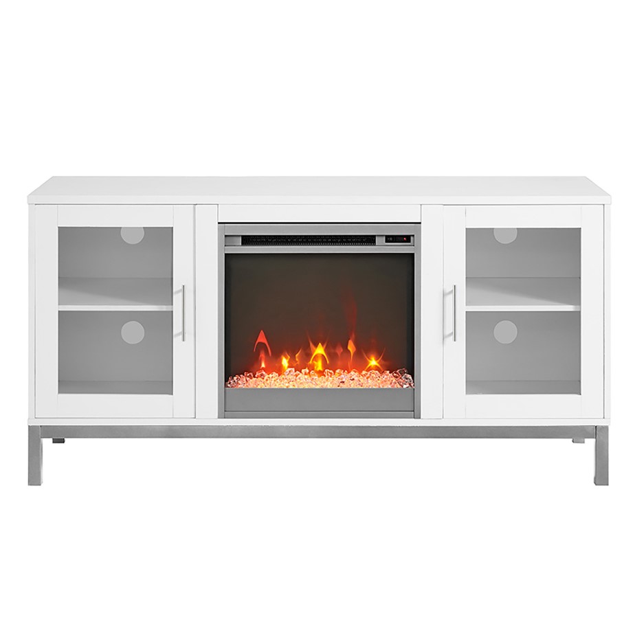 Large White TV Unit with Electric Fire & Storage - Foster - TV's up to ...