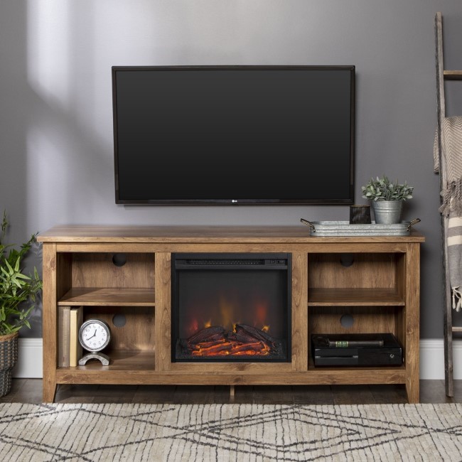 Foster Brown Wood Effect TV Unit with Electric Fire & Storage - TV's up to 50"