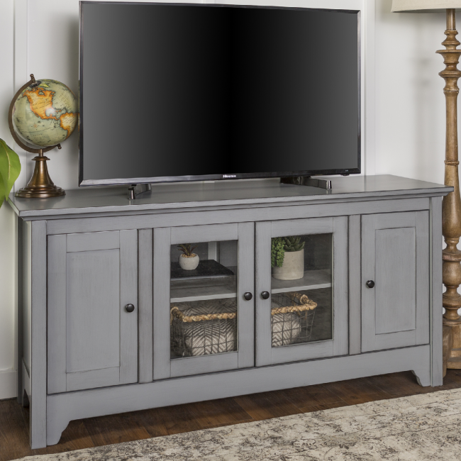 Large Grey Wooden TV Unit with Storage - Foster - TV's up to 55"