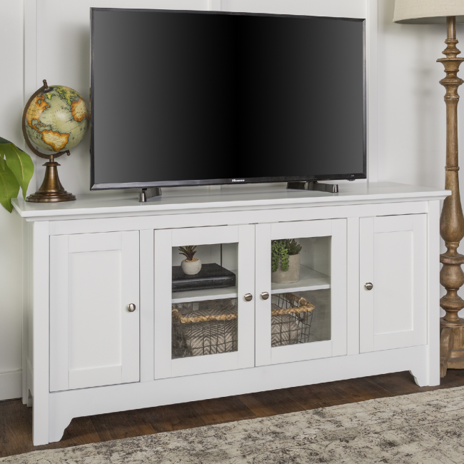 White Wood Veneer TV Unit with Storage - Foster - TV's up to 55"