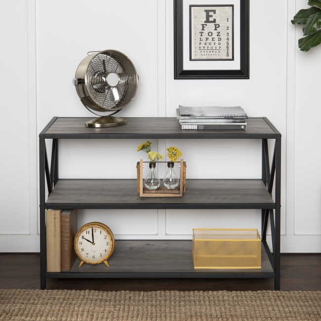 Grey Wooden Effect Bookcase with 3 Shelves - Foster