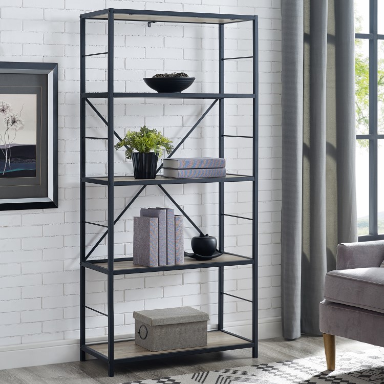 Grey Wooden Effect Bookcase - Foster