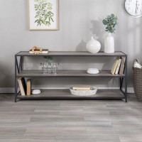 Low Grey Wood Effect and Metal Open Bookcase - Foster