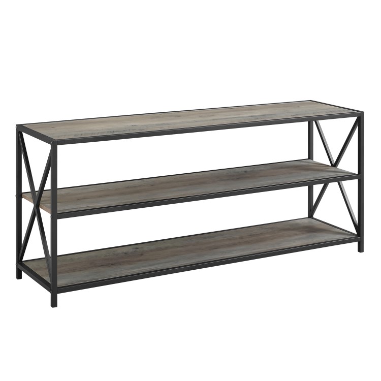 Low Grey Wood Effect and Metal Open Bookcase - Foster