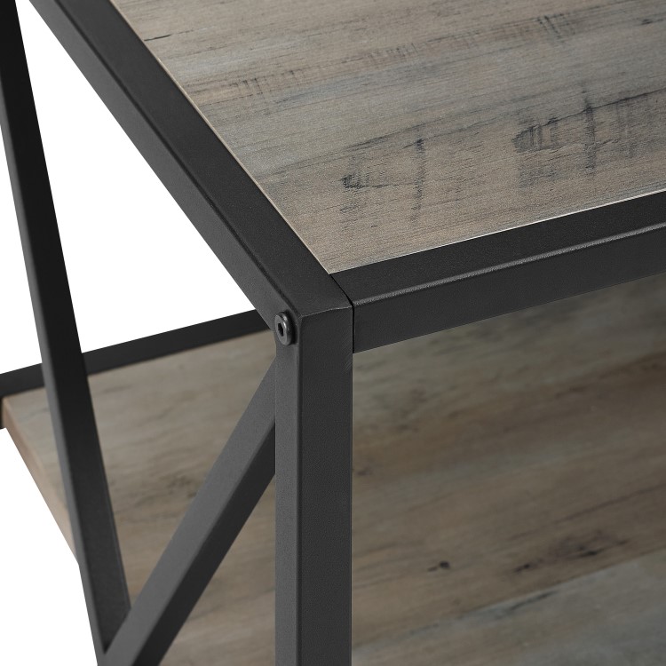 Low Grey Wood Effect and Metal Open Bookcase - Foster