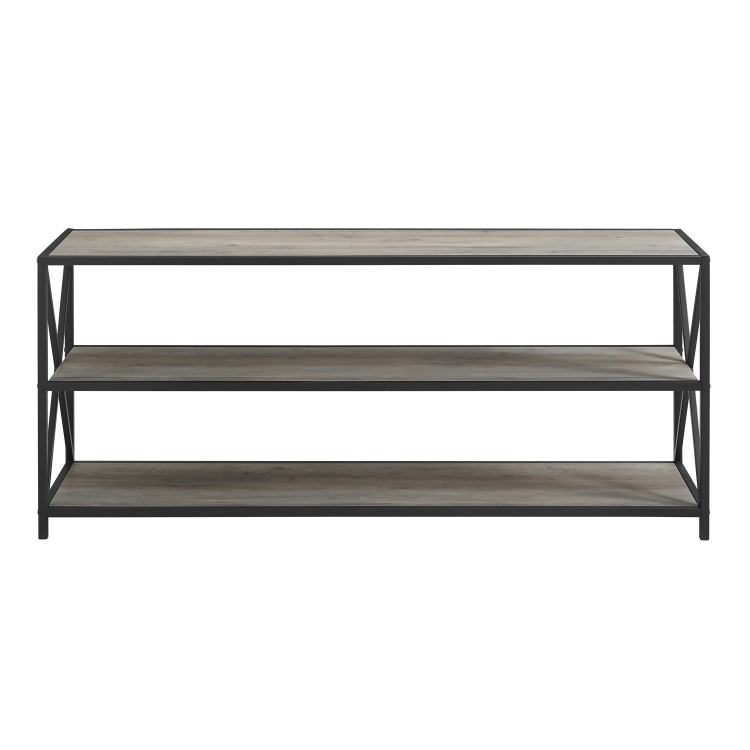 Low Grey Wood Effect and Metal Open Bookcase - Foster