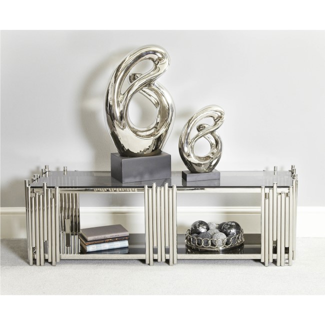 Silver Mirrored TV Stand with Glass Top - Aurora Boutique - TV's up to 50"