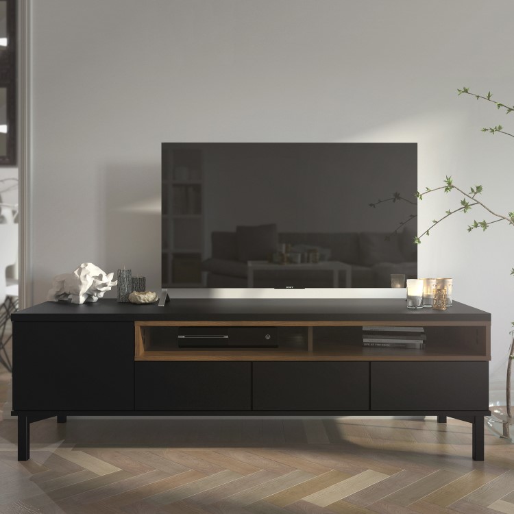 Roomers TV Unit in Black and Walnut