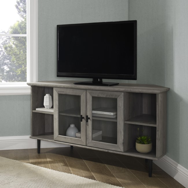 Grey Wash Corner TV Unit with Storage - TVs up to 52" - Foster