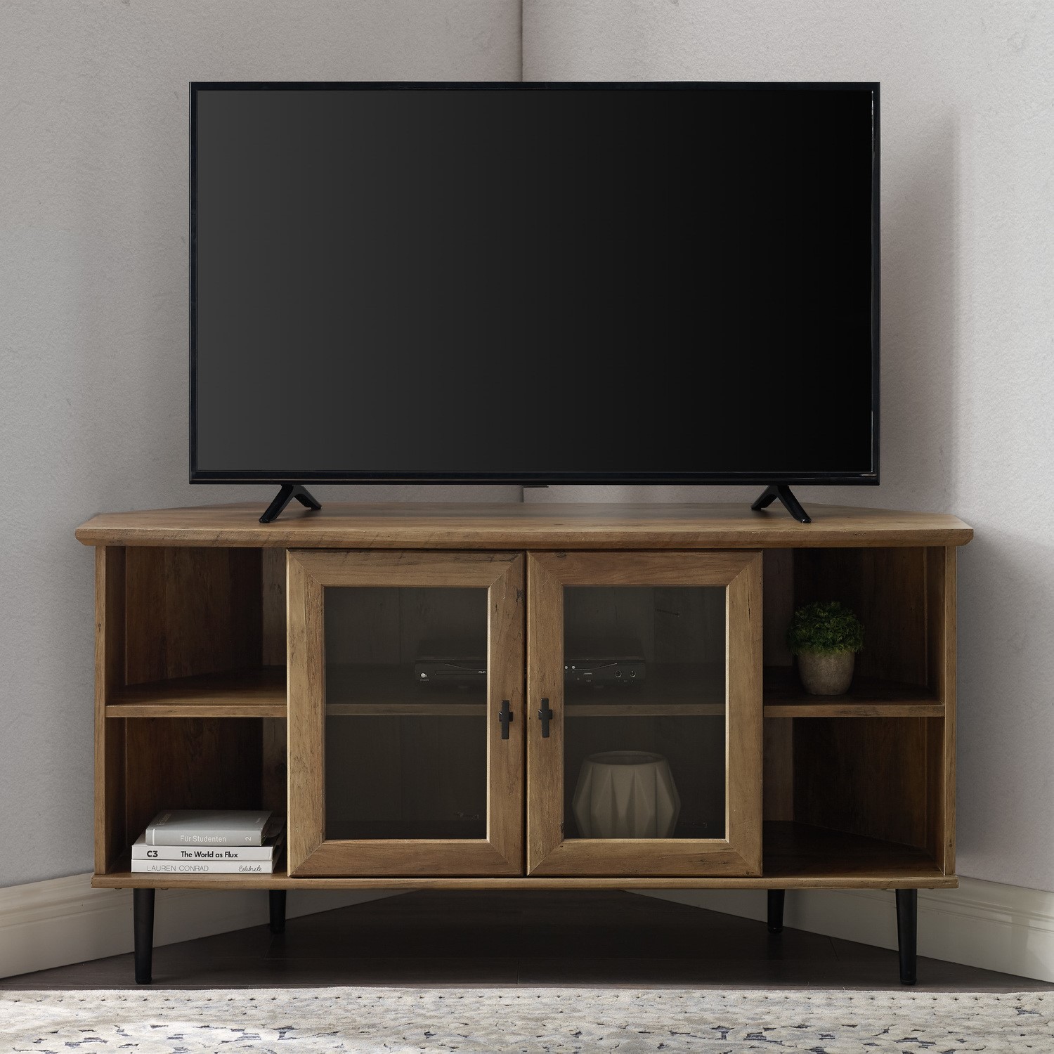 Oak Effect Corner TV Unit with Storage - TVs up to 52 - Foster
