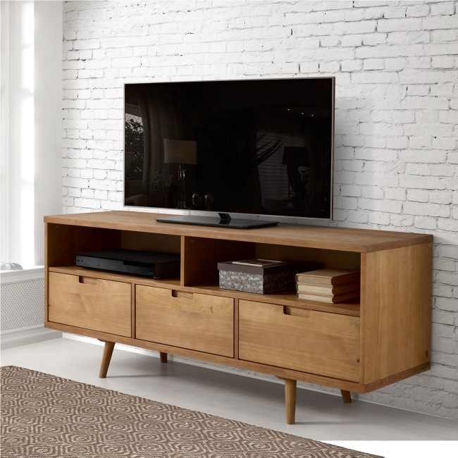Solid Pine TV Unit with Open Shelves & Storage - TVs up to 64" - Foster