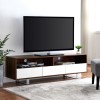 Dark Wood TV Unit with White Drawers - TVs up to 66&quot; - Foster