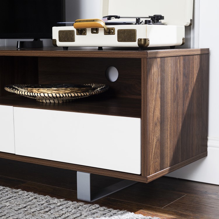 Dark Wood TV Unit with White Drawers - TVs up to 66" - Foster