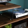 Walnut Effect Open TV Stand with Glass Panels - TVs up to 66&quot; - Foster